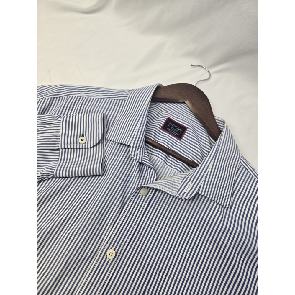 Untuckit Terzolo Mens 2XL Blue White Striped Long Sleeve Stretch Button Up Shirt